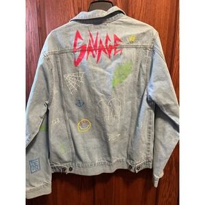 Brooklyn Cloth Denim Jacket Savage Graphic Art Design Jean Jacket Light Wash L